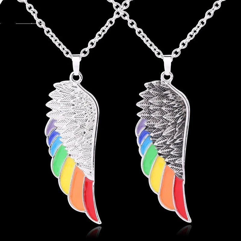 Stainless steel wing pendant necklace with natural stone, elegant unisex jewellery
