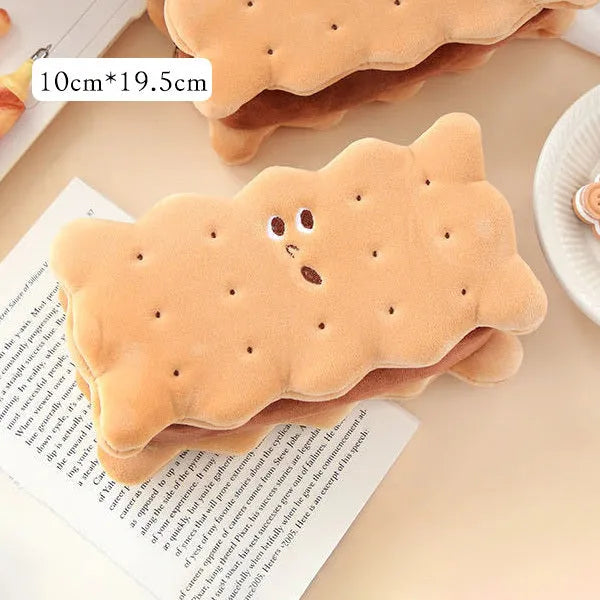 Plush sandwich biscuit pencil case and cookie coin purse in cartoon style, two colour options