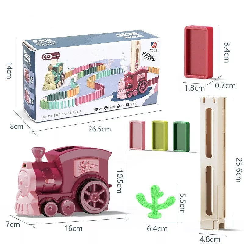 Electric domino train building blocks toy for children, available in dark green and wine red