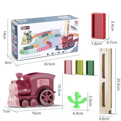 Electric domino train building blocks toy for children, available in dark green and wine red