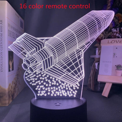 Custom 3D aeroplane hologram night light with personalised name, showing optical acrylic panel and ABS base
