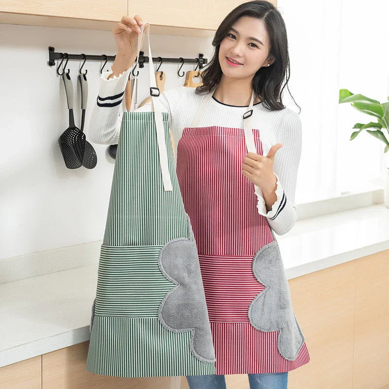 Adjustable waterproof kitchen apron with towel pockets, featuring a sleek Nordic-inspired design and made with durable Oxford cloth and soft polyester velvet.