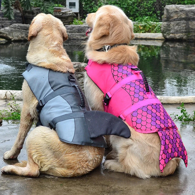 Adjustable mermaid shark design dog life vest for swimming safety