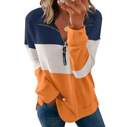 Women's loose long-sleeved leopard print pullover sweater on a hanger, showing colour options.