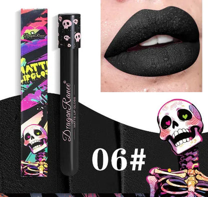Halloween creative makeup lip gloss in test tube skull container with retro matte gold silver finish