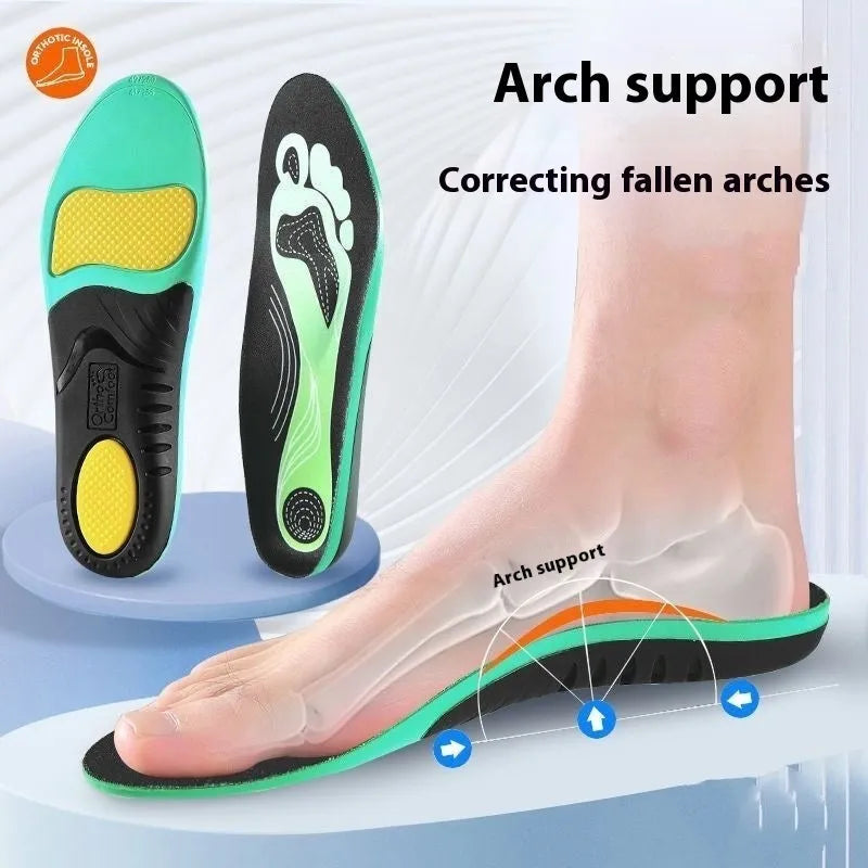 Blue and green flat foot correction insoles with PU construction for arch support