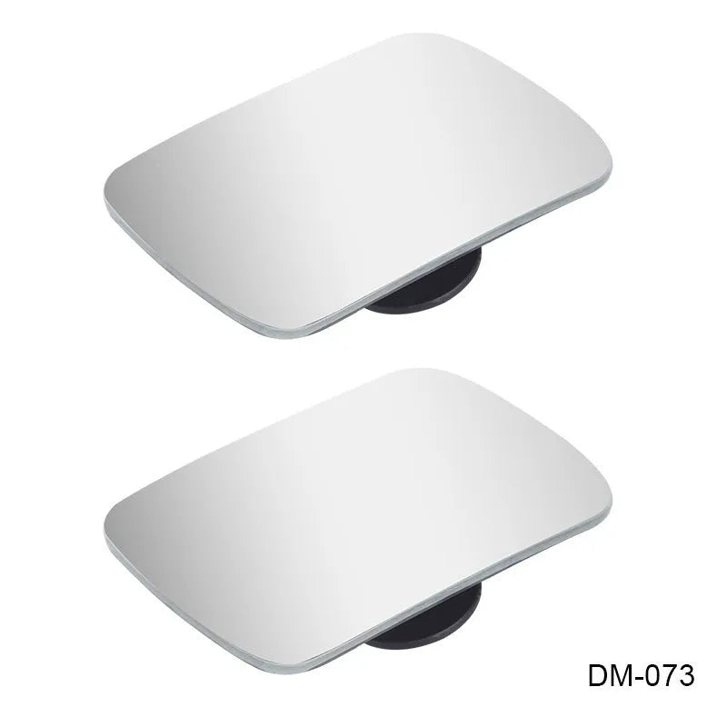 Glass adjustable blind spot rearview mirror with sponge adhesive backing for car installation.
