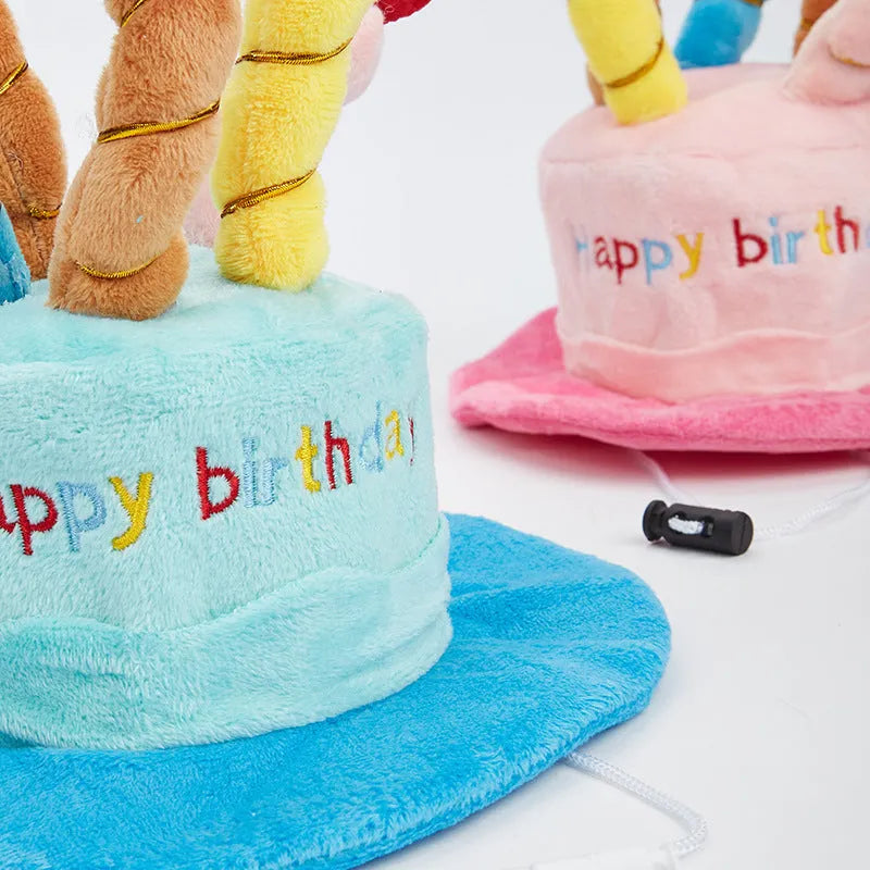 Blue and pink dog birthday hats for toy dogs measuring 21cm wide by 15cm tall