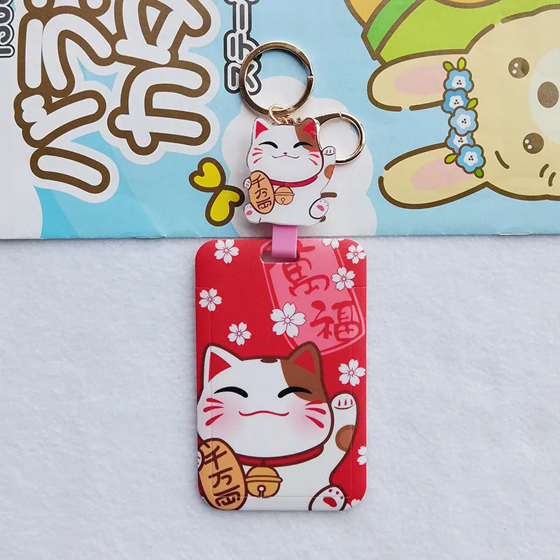 Lucky Cat plastic ferrule pendant certificate set with ten cartoon design styles and card sleeve for Japanese blessing cards, decorative keepsakes, and traditional cultural displays