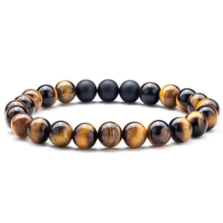 Tiger eye couple bracelets with matte black agate beads in geometric design