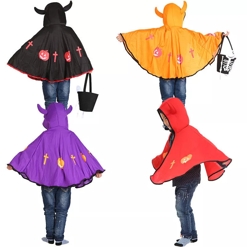 Children's Halloween costume in knitted polyester fabric, available in red, yellow, black, and purple