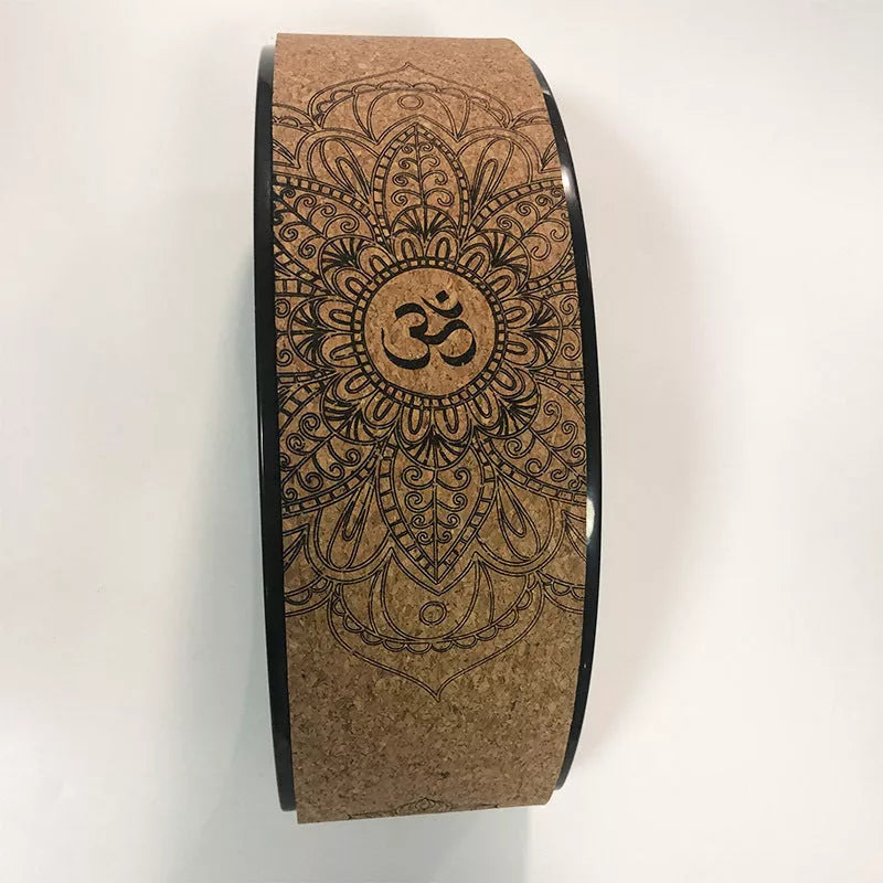 Cork Yoga Wheel Half-round for backbend and core exercises in wood grain and black