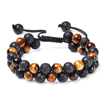 Tiger eye couple bracelets with matte black agate beads in geometric design