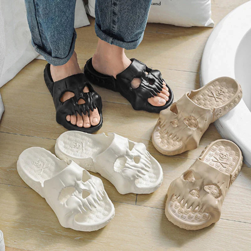 Stylish skull-themed slippers with a variety of color options for comfortable, versatile wear