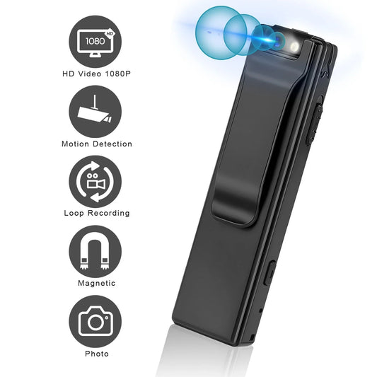 Durable magnetic digital recorder with 1080P HD video, rotating lens, and motion detection features
