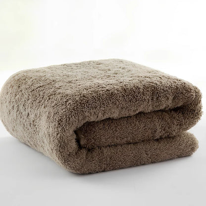 Thickened pure cotton bath towel in chocolate, 70x140cm, absorbent terry weave for bathroom use