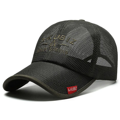 Men's adjustable cotton mesh baseball cap in khaki colour for summer sun protection