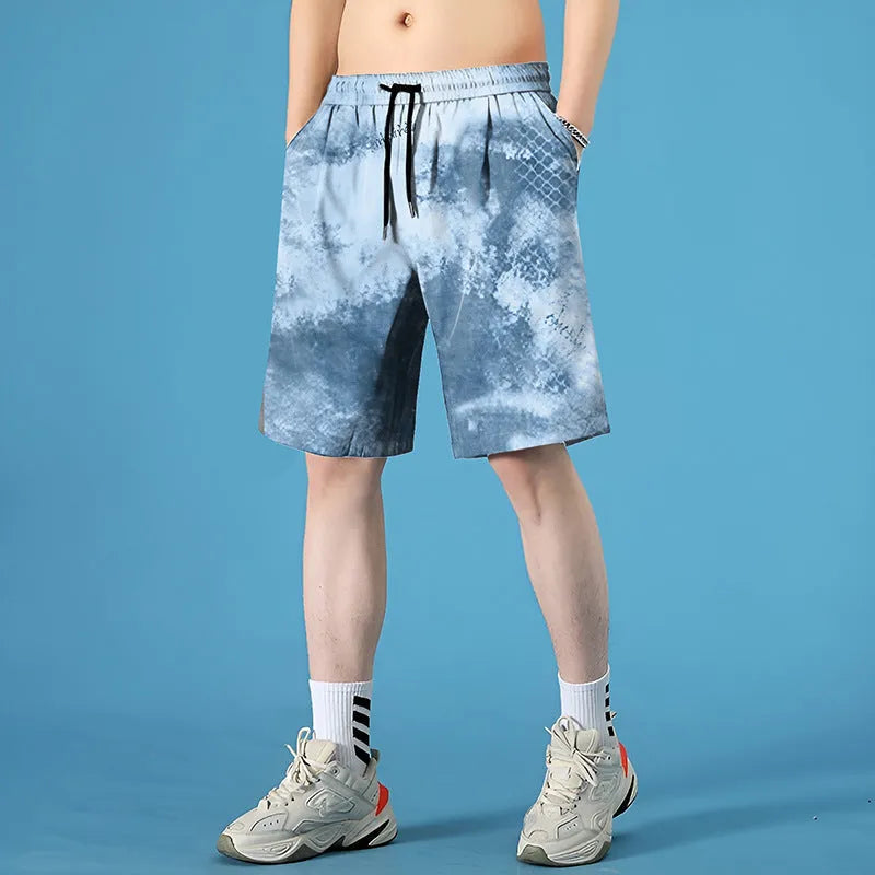 Men's quick-drying polyester seaside shorts with straight-leg cut and micro-elastic stretch