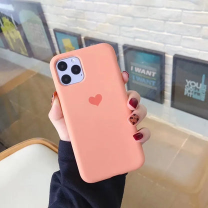 Solid colour silicone iPhone case shown in six colour options including dark green, flour and light pink.