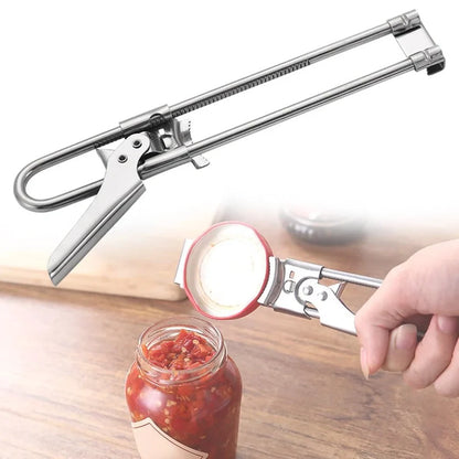 Adjustable stainless steel bottle and jar opener, 19cm long, 120g weight with non-slip handle for secure grip
