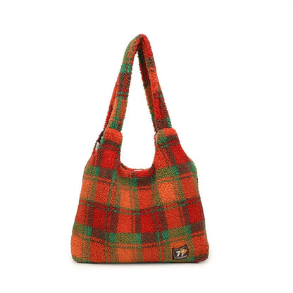 Women's plaid shoulder crossbody tote bag in army green with 40x44x9cm dimensions and zipper changing bag interior