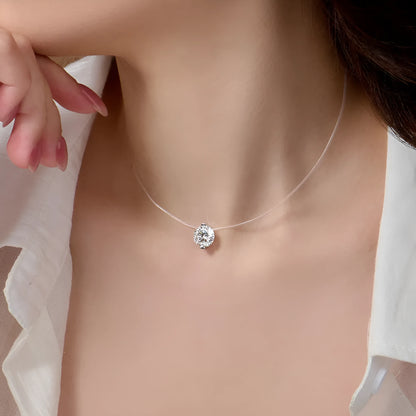 Women's moissanite clavicle chain with invisible fishing line and plum blossom design on 925 silver pendant