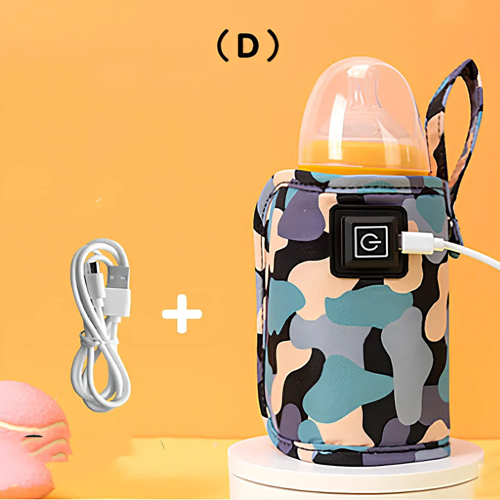 Portable milk bottle warmer with adjustable 55mm-75mm sleeve and temperature control