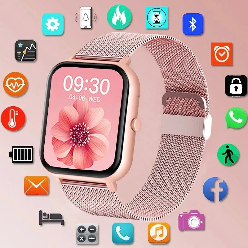 ZL54C smart watch in black with AMOLED screen displaying heart rate and blood pressure metrics