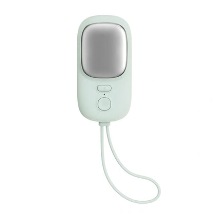 White USB neck fan with flexible band and ice muscle repair function showing 3-speed control