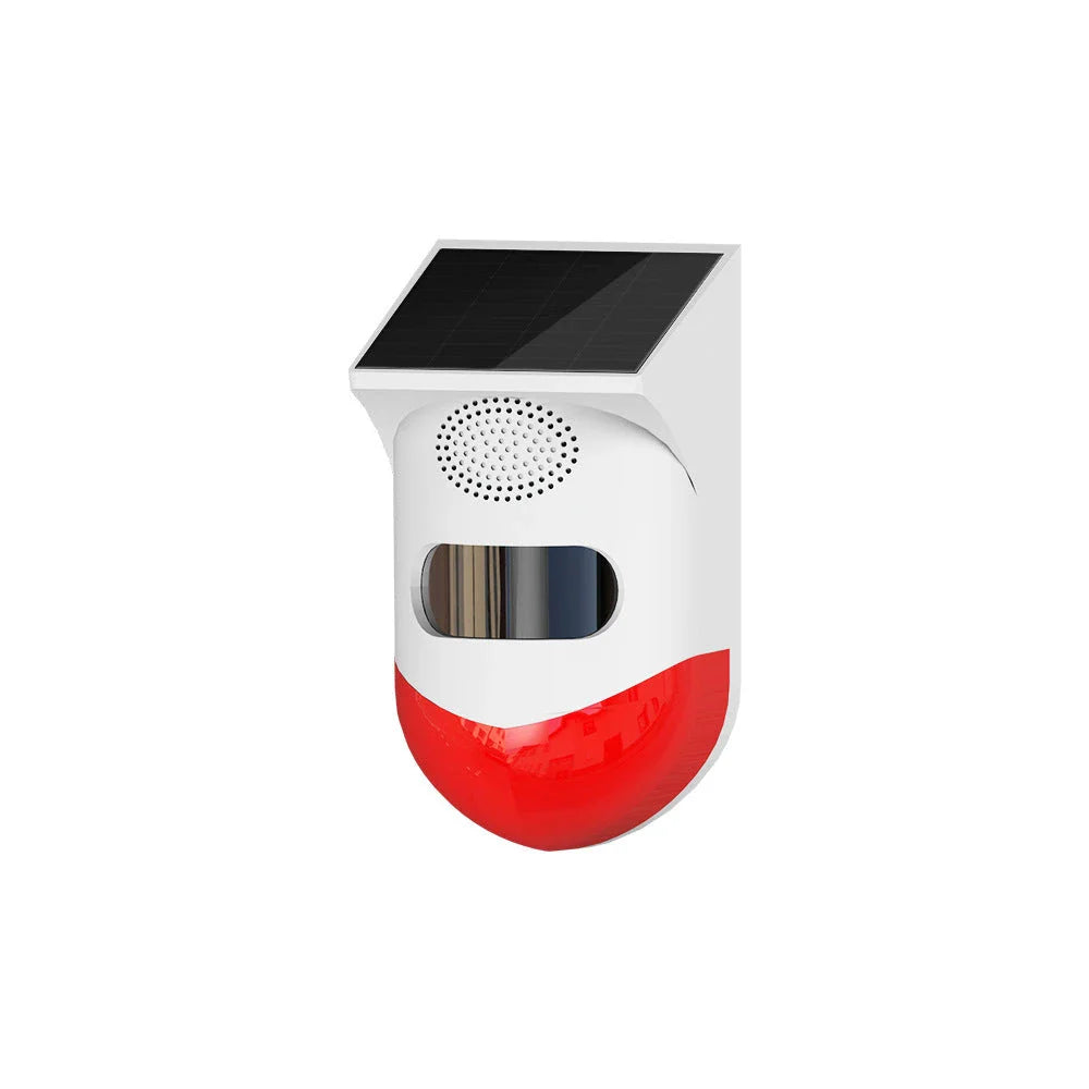 Solar-powered infrared alarm system with remote control, designed for home, ranch, and factory security in the UK