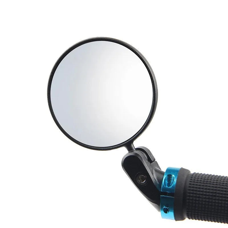 Black foldable convex rearview mirror with 7cm diameter reflector on a 14cm ABS plastic arm.