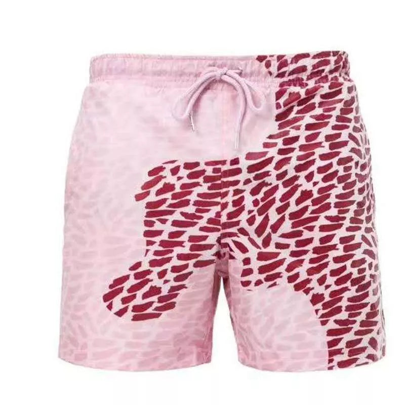 Men's colour-changing beach shorts in various colours, showing quick-dry and water-reactive features