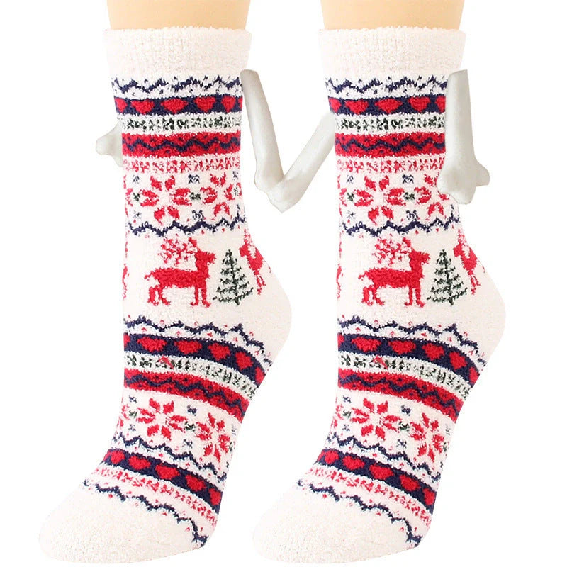 Christmas couple socks with magnetic suction feature for hand holding, in various animal patterns