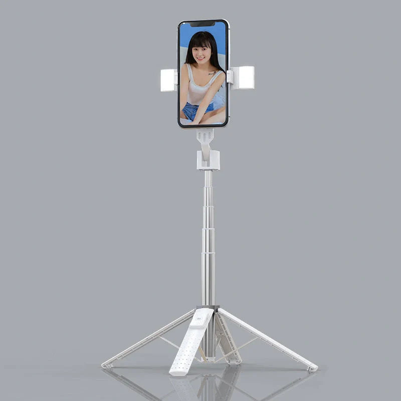 Aluminium alloy quadrupod selfie stick with dual fill lights and Bluetooth compatibility