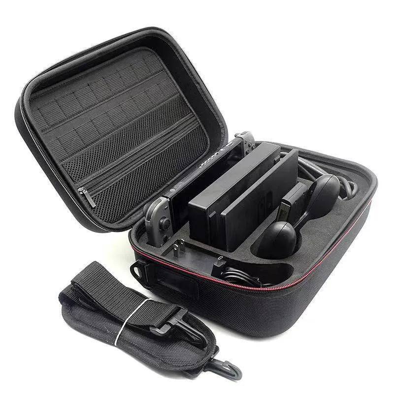 Black EVA game console accessory storage bag shown in two available sizes.