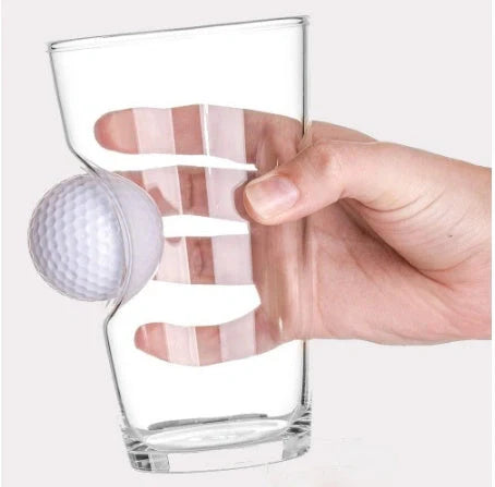 Elegant beverage glass with a unique golf ball embedded within the crystal-clear borosilicate frame, perfect for serving cocktails, iced tea, and desserts.