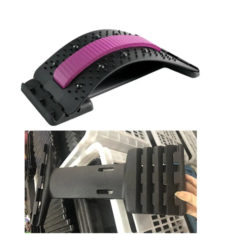 Adjustable back stretcher massager with multiple massage heads for lumbar spine pain relief