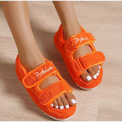 Women's Velcro Plush Rome Platform High Heel Sandals in black, blue, green, and orange