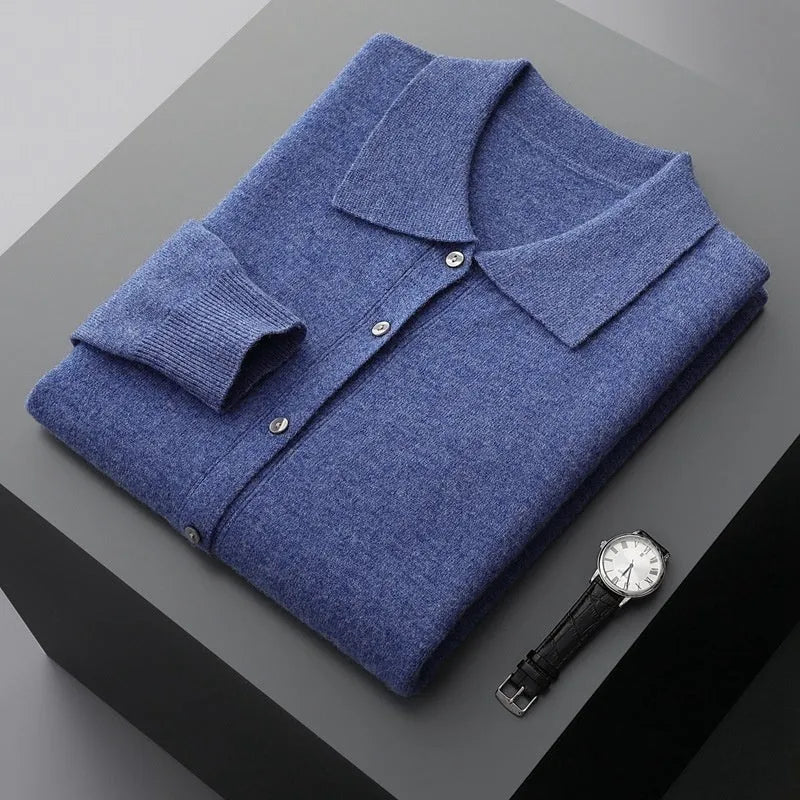 Men's long sleeve collar button shirt in standard wool yarn, regular fit, six colours, sizes S to 2XL