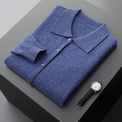 Men's long sleeve collar button shirt in standard wool yarn, regular fit, six colours, sizes S to 2XL