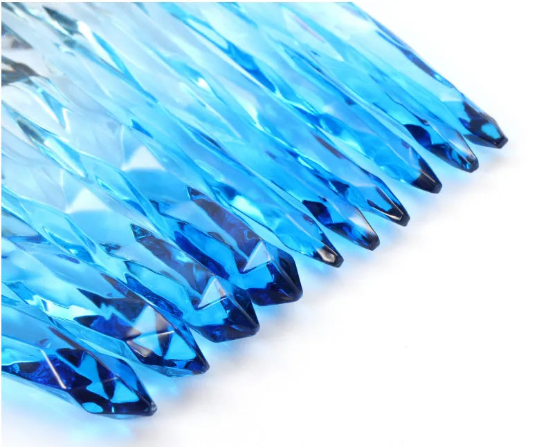 10 clear crystal foundation brushes with diamond shank handles and 4.5cm artificial fibre bristles arranged in set