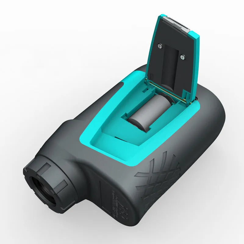 Handheld infrared laser rangefinder measuring 110x65x38mm for 600 metre distance measurement in golf and power maintenance