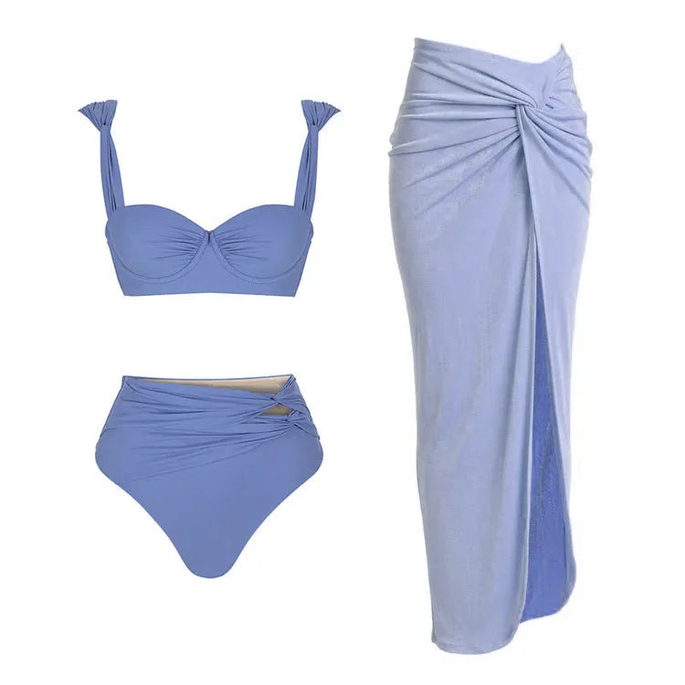 Women's one-piece swimsuit with round buckle decoration and hollow-out stitching design in nylon fabric