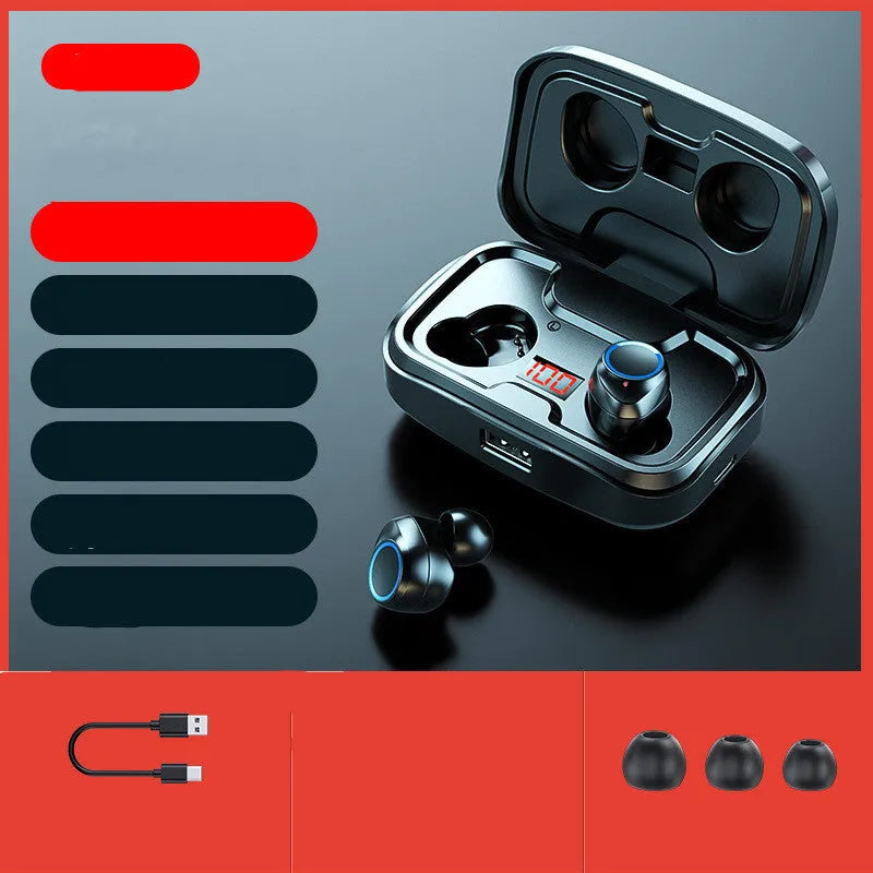 Wireless in-ear earphones in black, blue, or red with Bluetooth 5.0 and 10-metre range