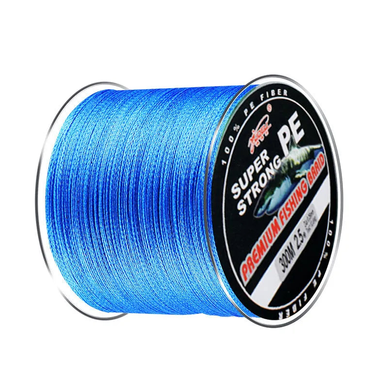 Spool of Dali Mayu 300 metre PE fishing line showing multiple colour options and line number thickness choices.