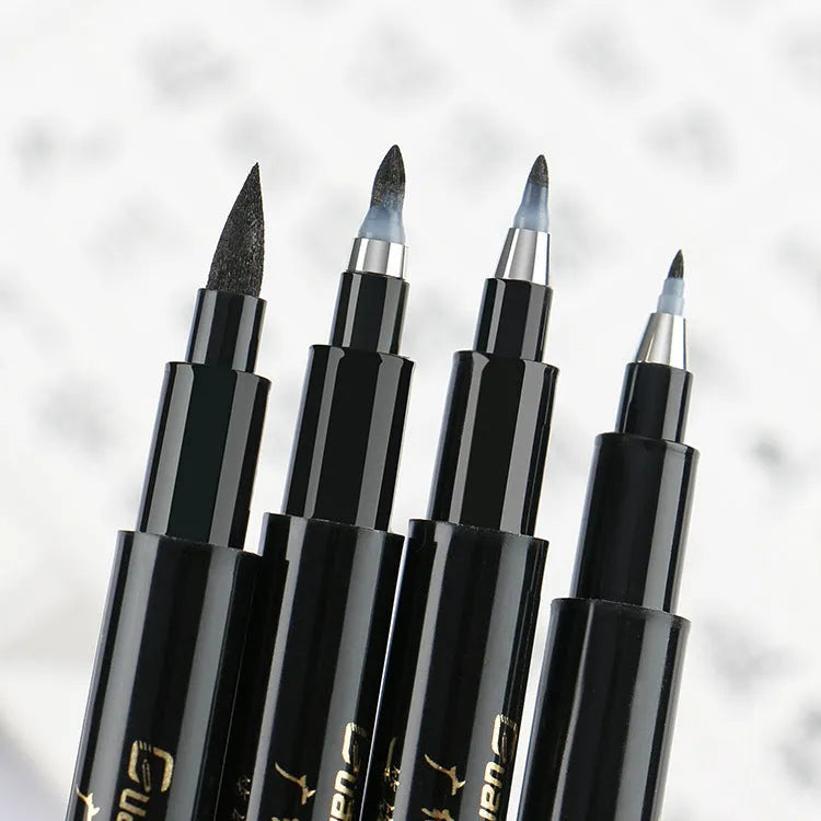 Six-piece soft brush calligraphy pen set in a box with plastic barrel and add-ink design