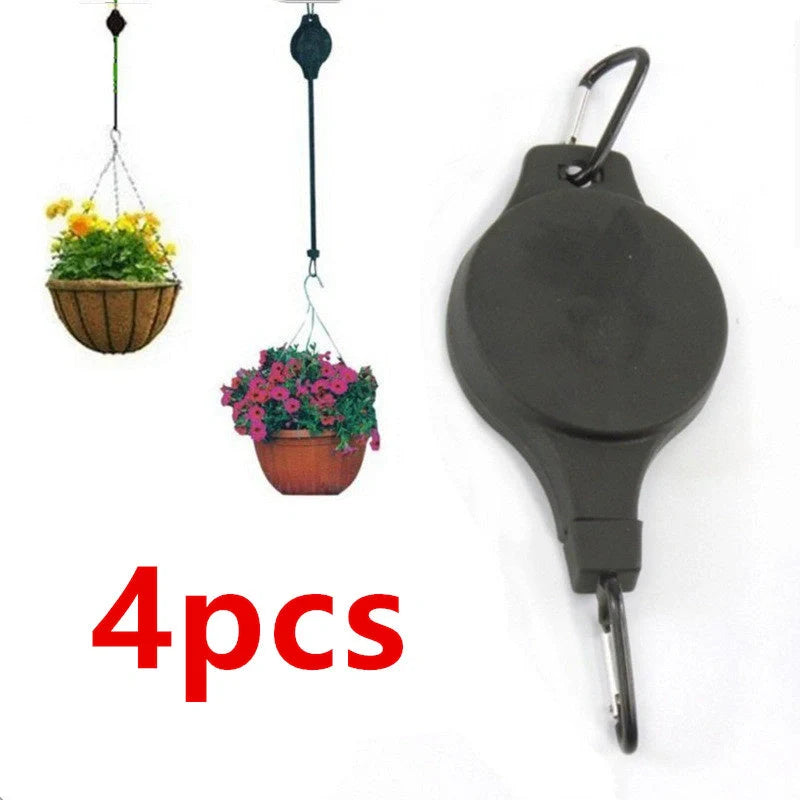 Detachable hanging basket hook with elastic cord for adjustable plant displays