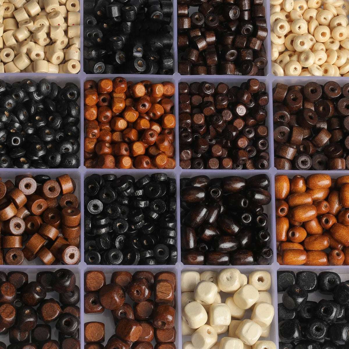 Mixed colour vintage solid wood beads scattered for DIY jewellery making and ethnic style craft projects