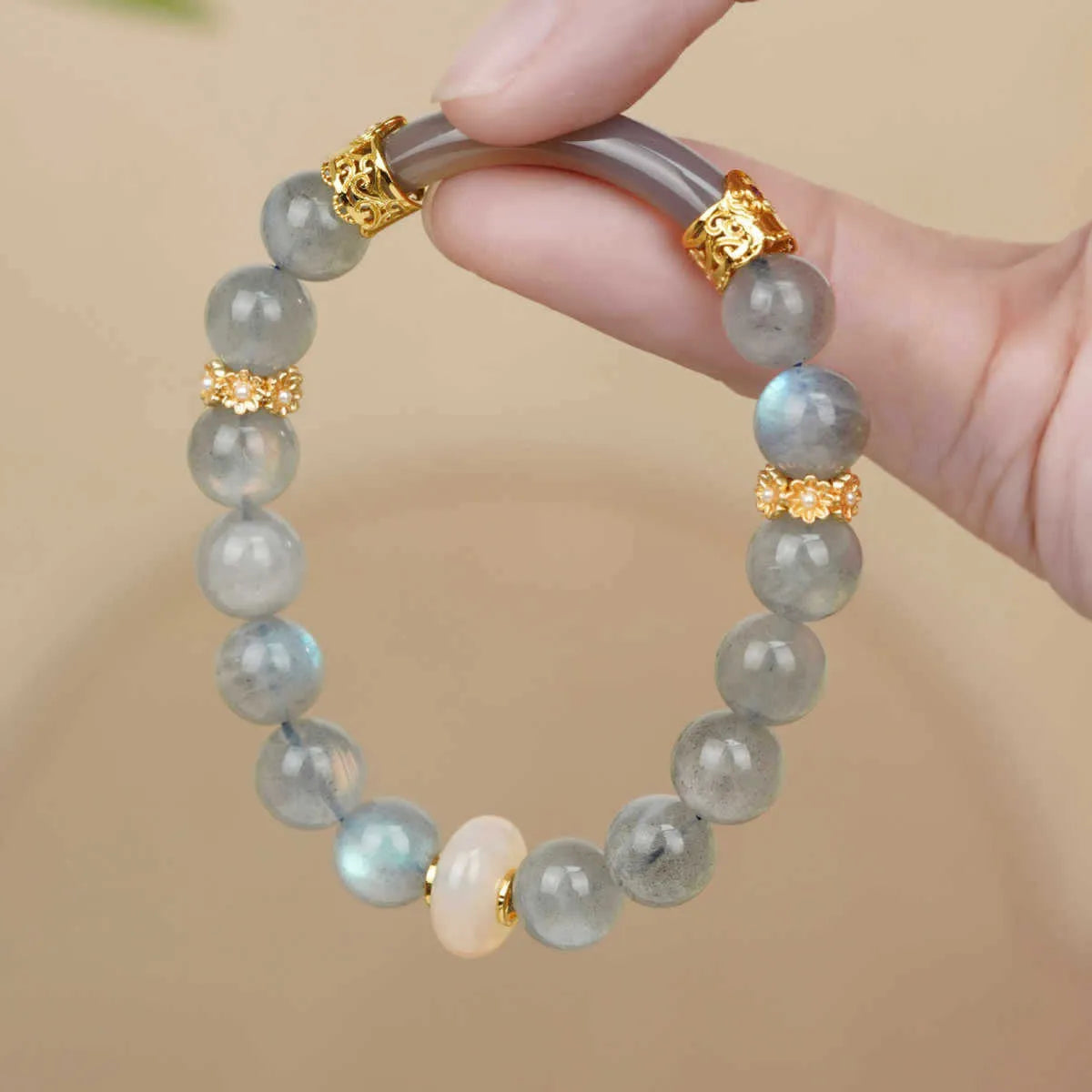 Light green emerald half bracelet for women with Tian Shan Cui material and national style round elements