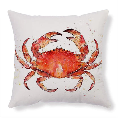 Colorful throw pillow covers featuring vibrant sea creature designs like turtles, octopuses, and seahorses printed on soft, durable linen fabric